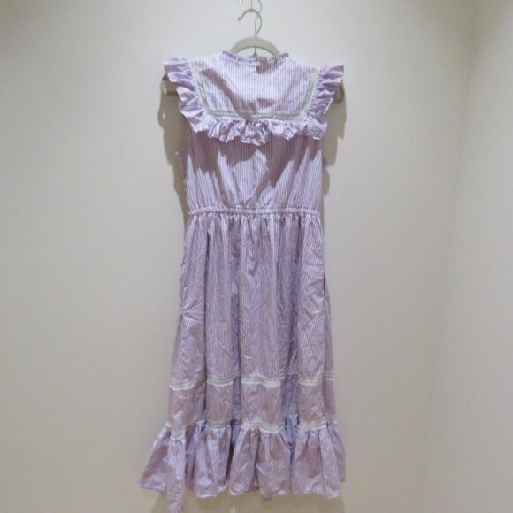 J. CREW Tiered Lace Panel Ruffle Dress Rustic Plum Stripe Prairie Cottage Trad - Picture 13 of 16